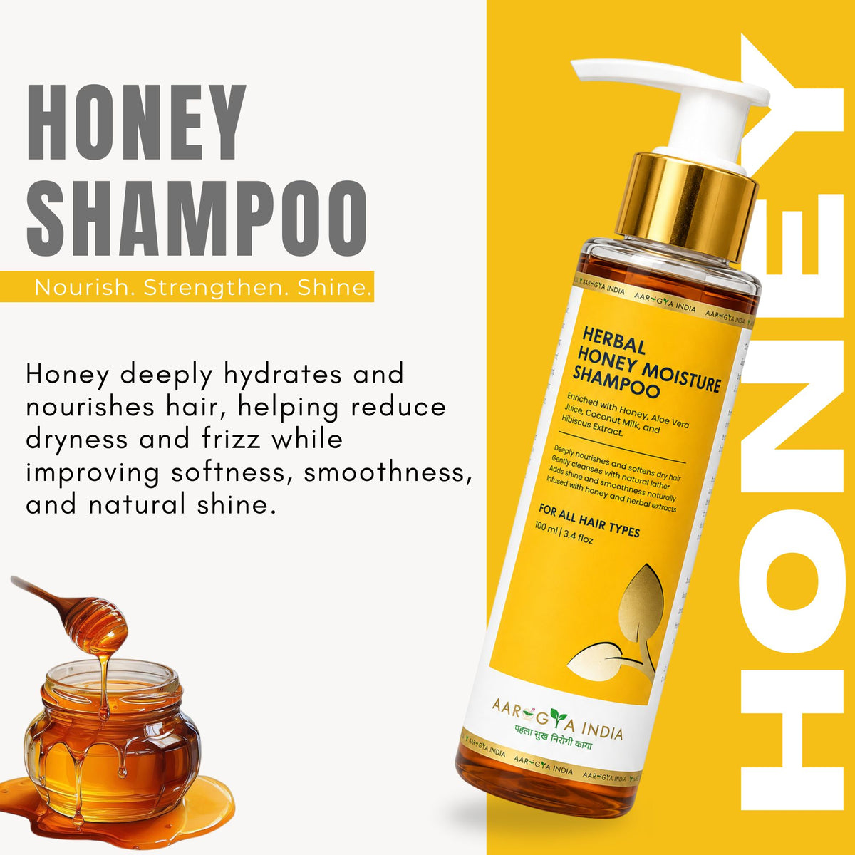 Herbal Honey Moisture Shampoo | Deep Hydration & Hair Nourishment | Honey, Aloe Vera & Herbal Extracts | Reduces Dryness, Smoothens Hair & Adds Shine | Sulfate Free Daily Care Shampoo for Men & Women Pack of 2