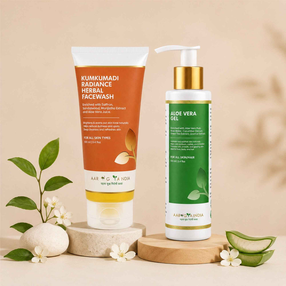 Combo Pack  Pure Aloe Vera Gel & Kumkumadi Facewash for Face, Body & Hair | Hydrates, Soothes & Refreshes Skin | Lightweight Non-Greasy Formula for Daily Moisturizing Care | 100 ml