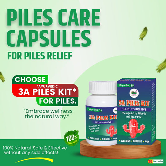 Aarogya India 3A Piles Care Capsules – Ayurvedic Herbal Support for Hemorrhoids, Fissures & Fistula | Supports Digestive & Bowel Wellness | 35 Capsules