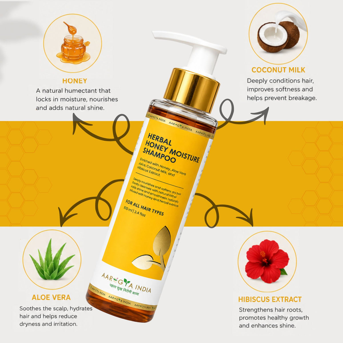 Herbal Honey Moisture Shampoo | Deep Hydration & Hair Nourishment | Honey, Aloe Vera & Herbal Extracts | Reduces Dryness, Smoothens Hair & Adds Shine | Sulfate Free Daily Care Shampoo for Men & Women Pack of 2