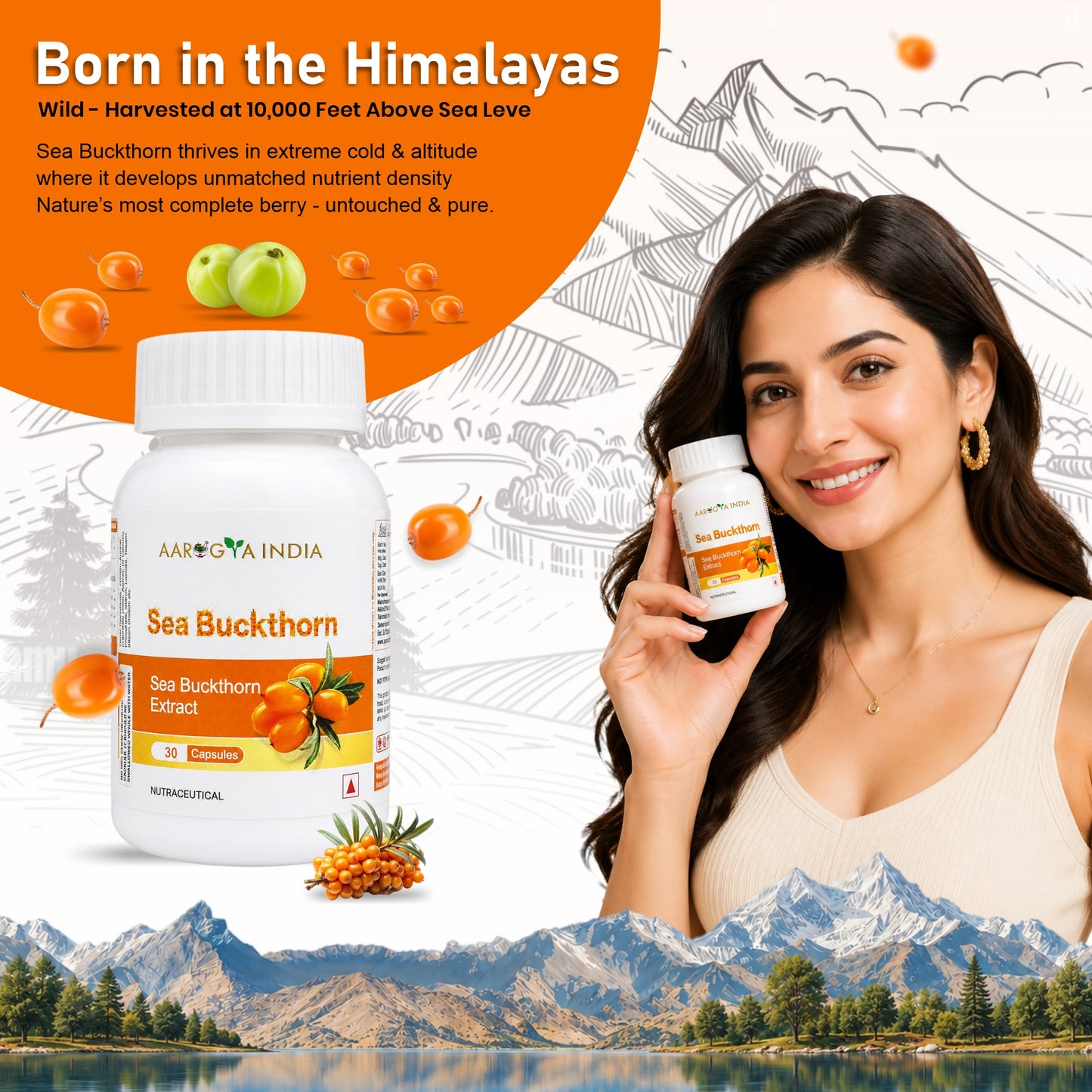 Sea Buckthorn Capsules | Sea Buckthorn Extract For Immunity, Liver, Heart, Skin & Energy Support | Rich in Omega 3, 6, 7 & 9 with Vitamin C & E | Super Antioxidant Wellness