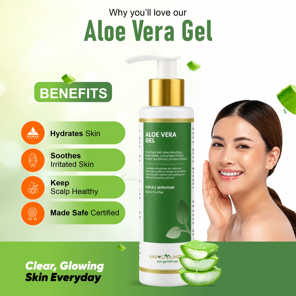 Combo Pack  Pure Aloe Vera Gel & Kumkumadi Facewash for Face, Body & Hair | Hydrates, Soothes & Refreshes Skin | Lightweight Non-Greasy Formula for Daily Moisturizing Care | 100 ml