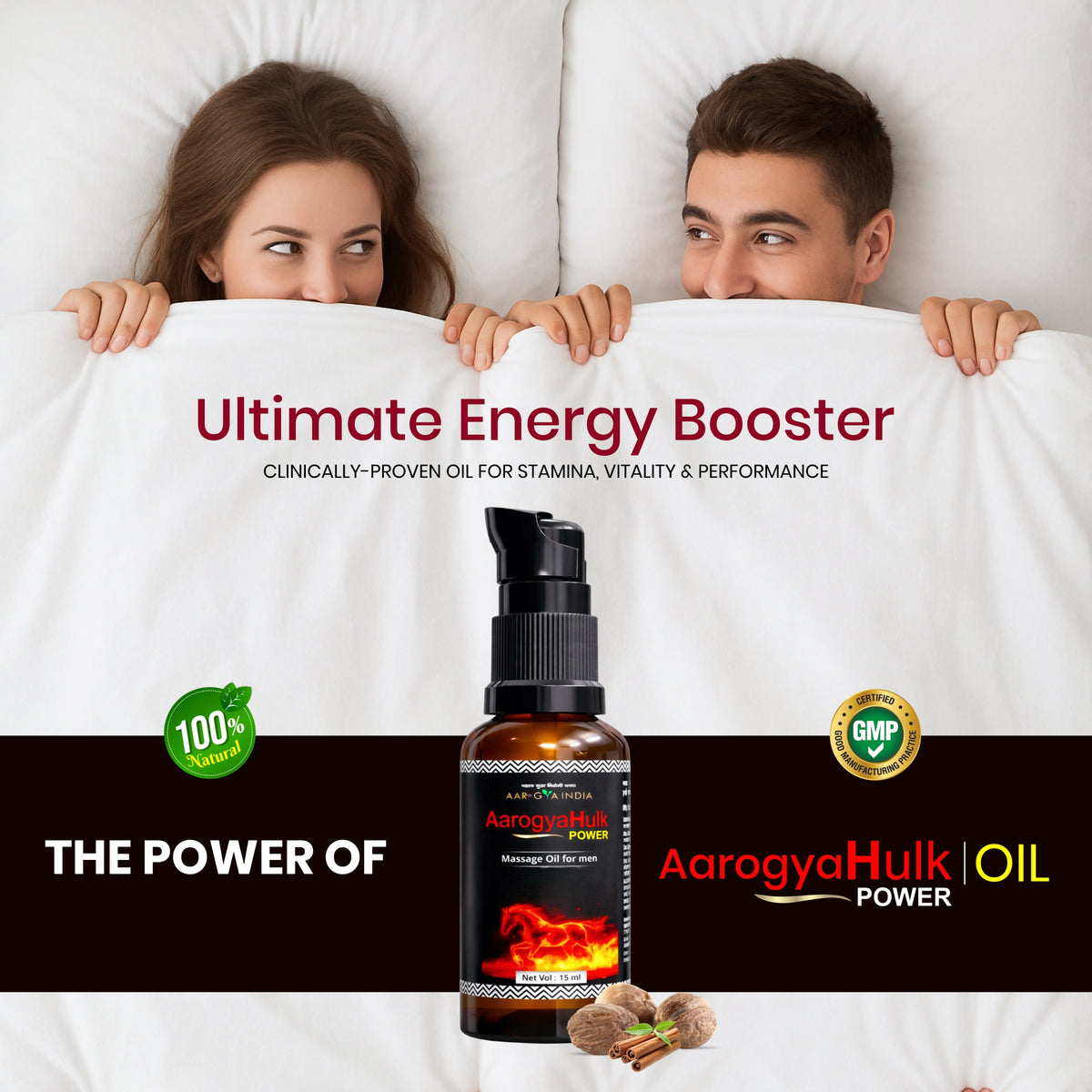AarogyaHulk Ayurvedic Vitality Massage Oil for Men | Herbal Body Massage Oil for Strength & Stamina Support | 100% Ayurvedic Ingredients | 15 ml