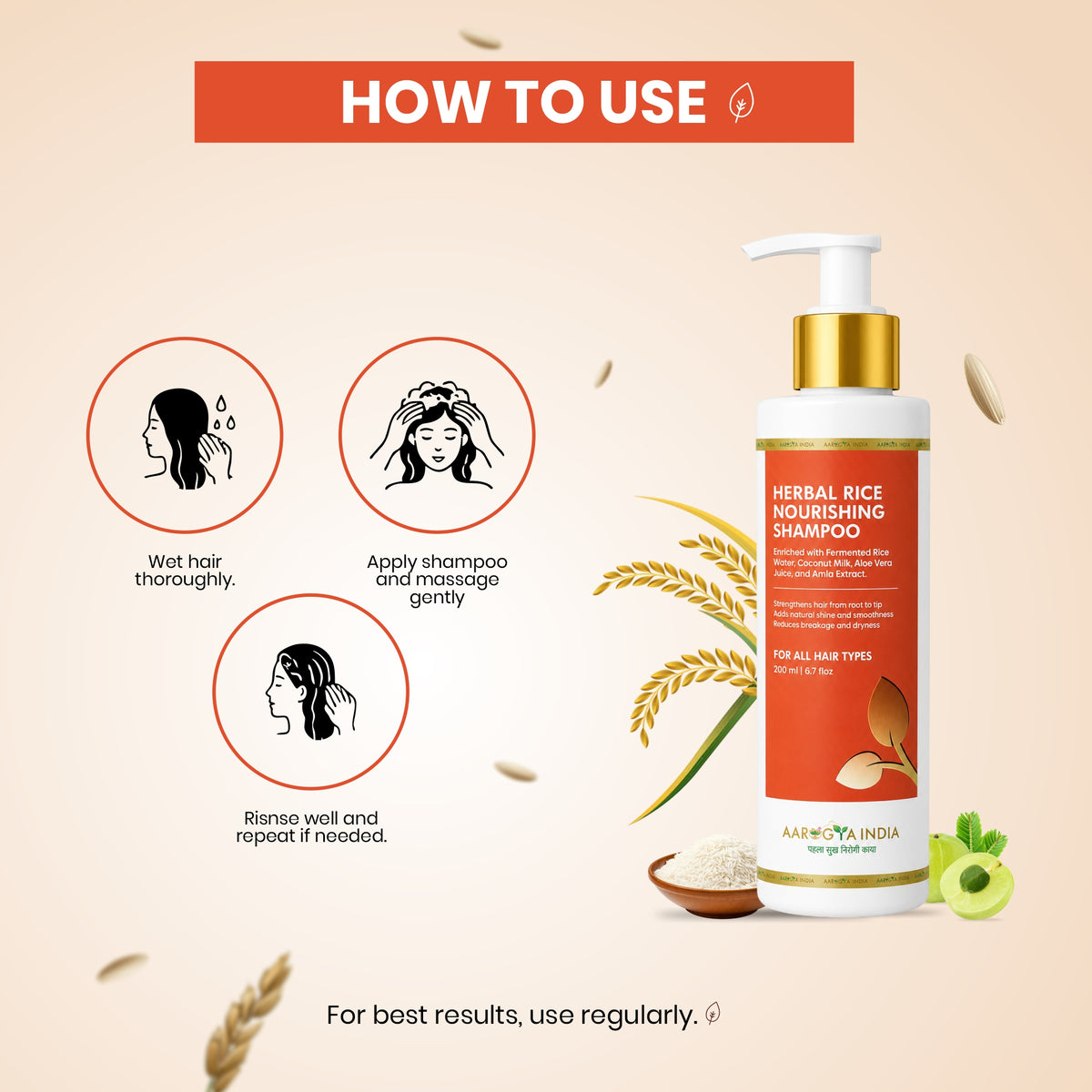 Herbal Rice Water Nourishing Shampoo | Rice Water and Herbal Extracts Nourishes and Conditions Hair for Soft Smooth and Healthy Looking Hair | Suitable for All Hair Types pack of 2